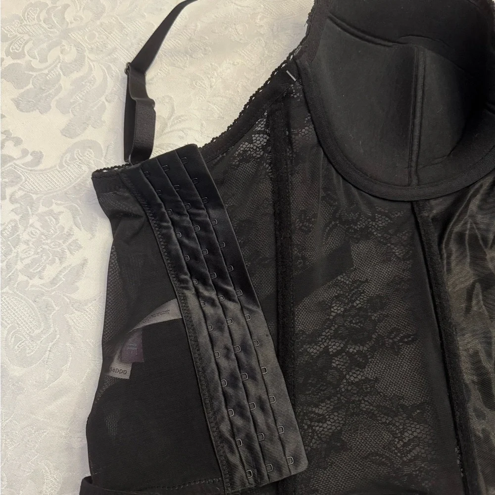 Adore Me Size 38DDD Bustier Lace Up Neglige Garters Black‎ Sexy Boudoir New
